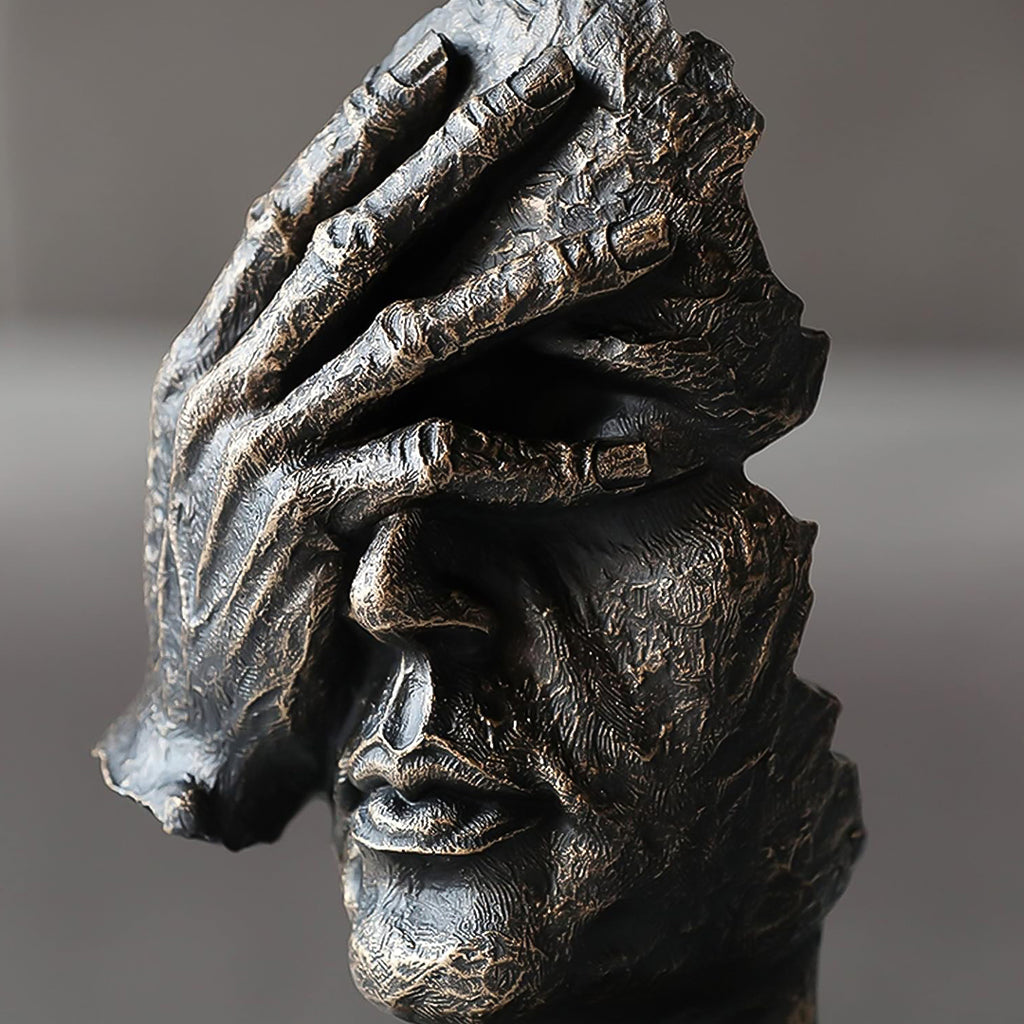 SOGA 30cm Black Resin Sculpture Covered Eyes Face Design Modern Art for Home Décor