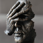SOGA 30cm Black Resin Sculpture Covered Eyes Face Design Modern Art for Home Décor