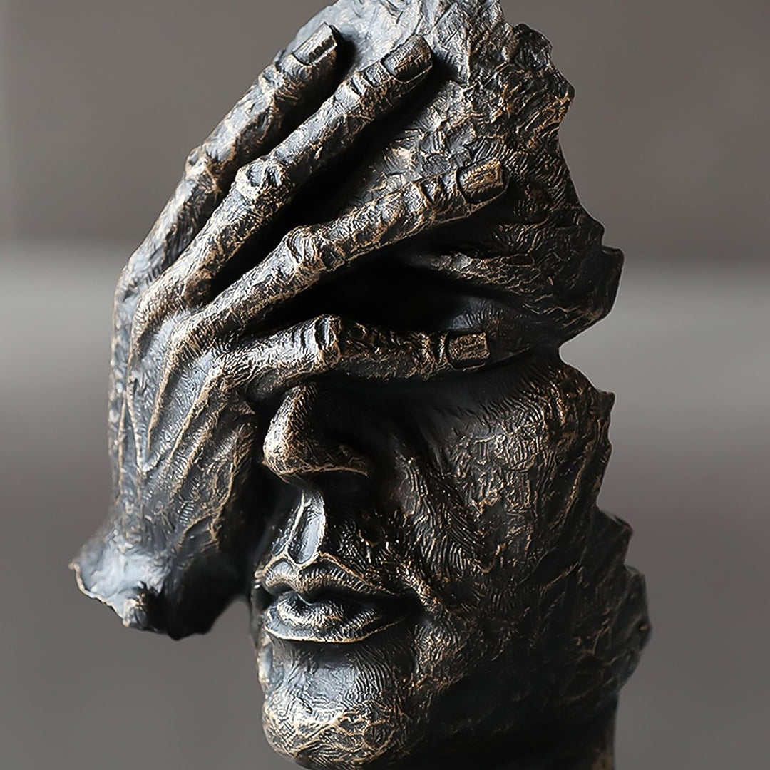 SOGA 30cm Black Resin Sculpture Covered Eyes Face Design Modern Art for Home Décor