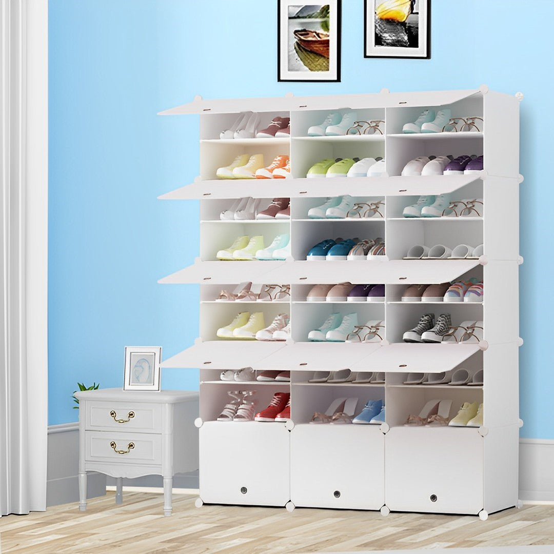 9 Tier 3 Column White Shoe Rack Organizer