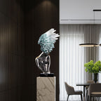 SOGA 86cm Silver Winged Figure Sculpture with Marble Base