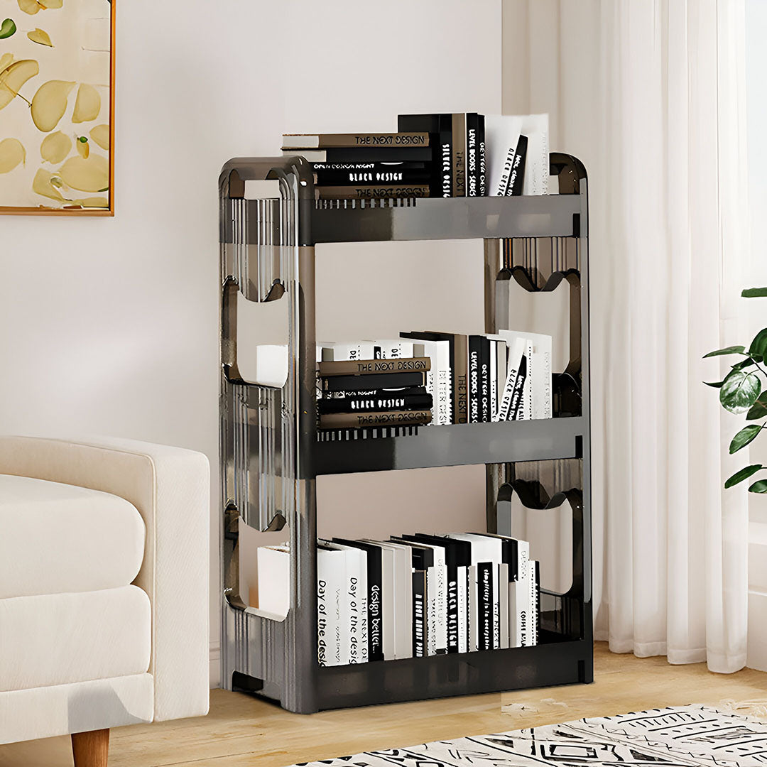 38x24cm Black 3 Tier Bookshelf & Cosmetic Storage Organizer Trolley Rack