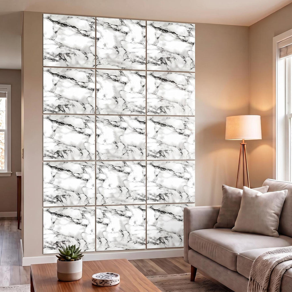 SOGA Peel & Stick Floor and Wall Tiles 60 x 60cm 10 Pack Black White Faux Marble