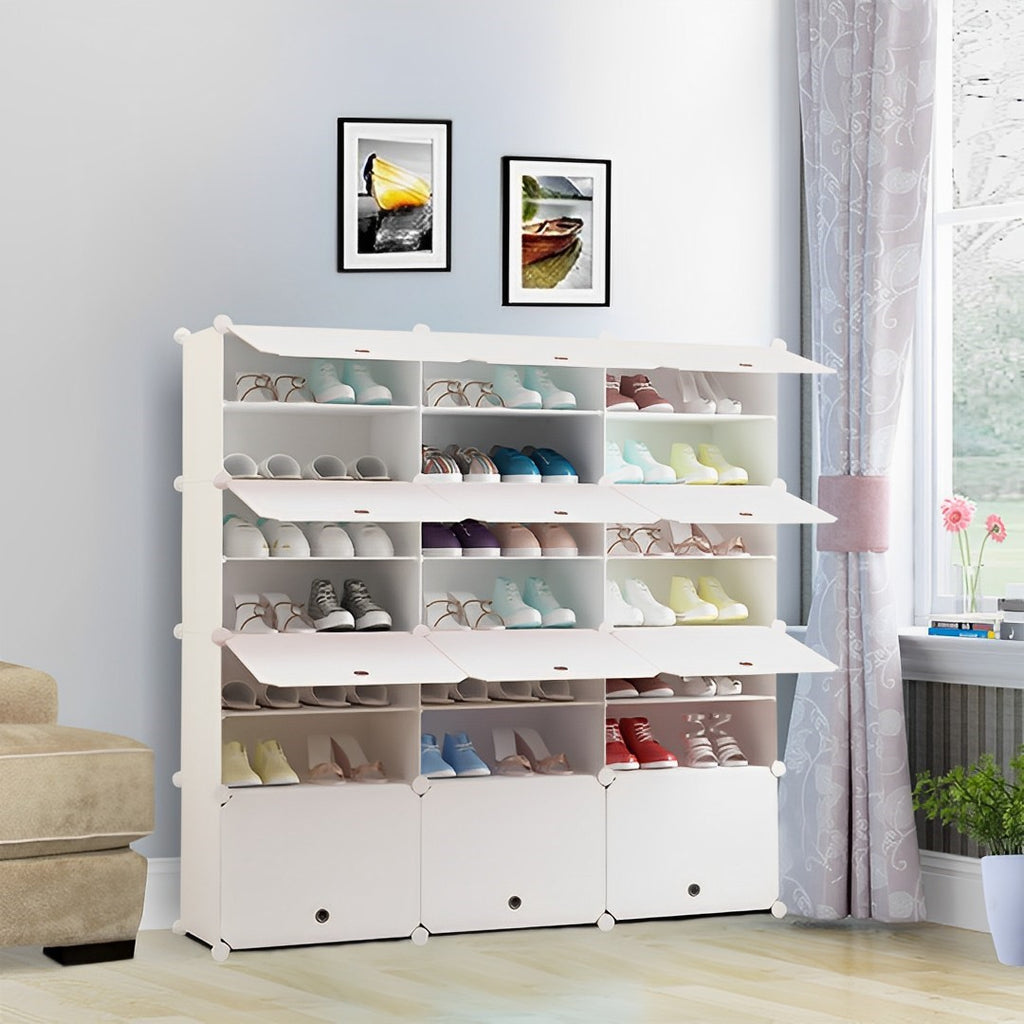 7 Tier 3 Column White Shoe Rack Organizer