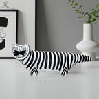 SOGA 47cm Elongated Black and White Striped Cat Resin Sculpture for Modern Home Décor