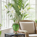 Green European GlassFlower Vase with Metal Handle