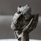 SOGA 29cm Black Resin Sculpture Resting Face on Hand Design Modern Art for Home Décor