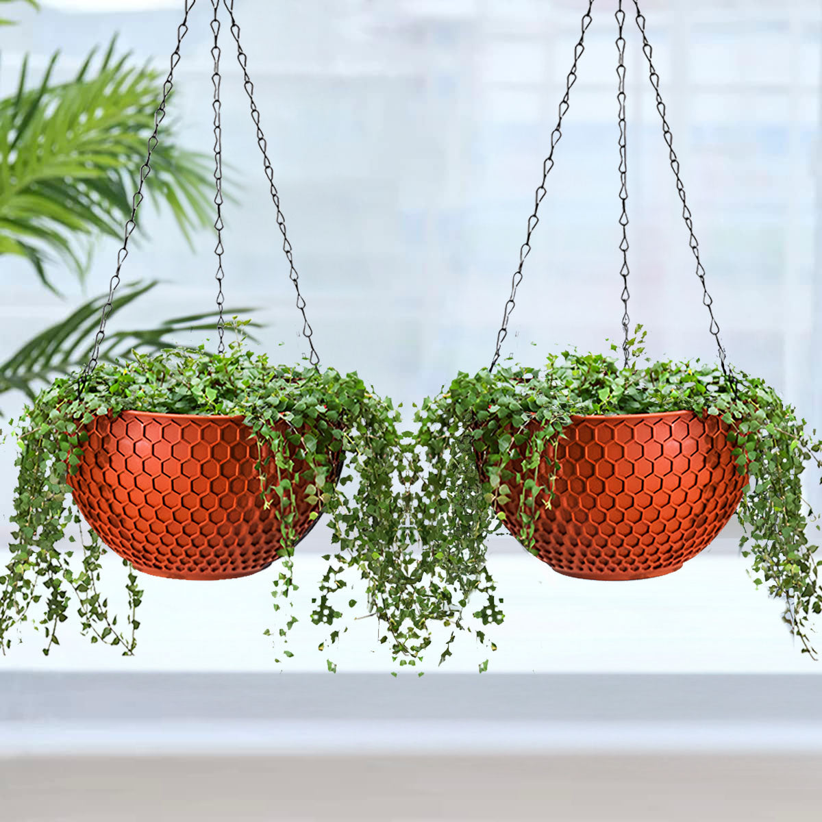 SOGA 2X Red Large Self-Watering Hanging Resin Planters