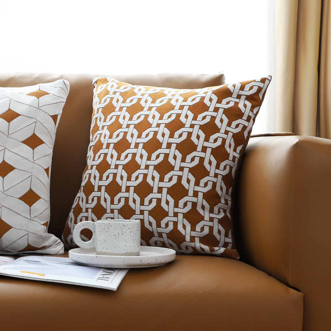 45cm Brown Checkered Chain Jacquard Square Pillow