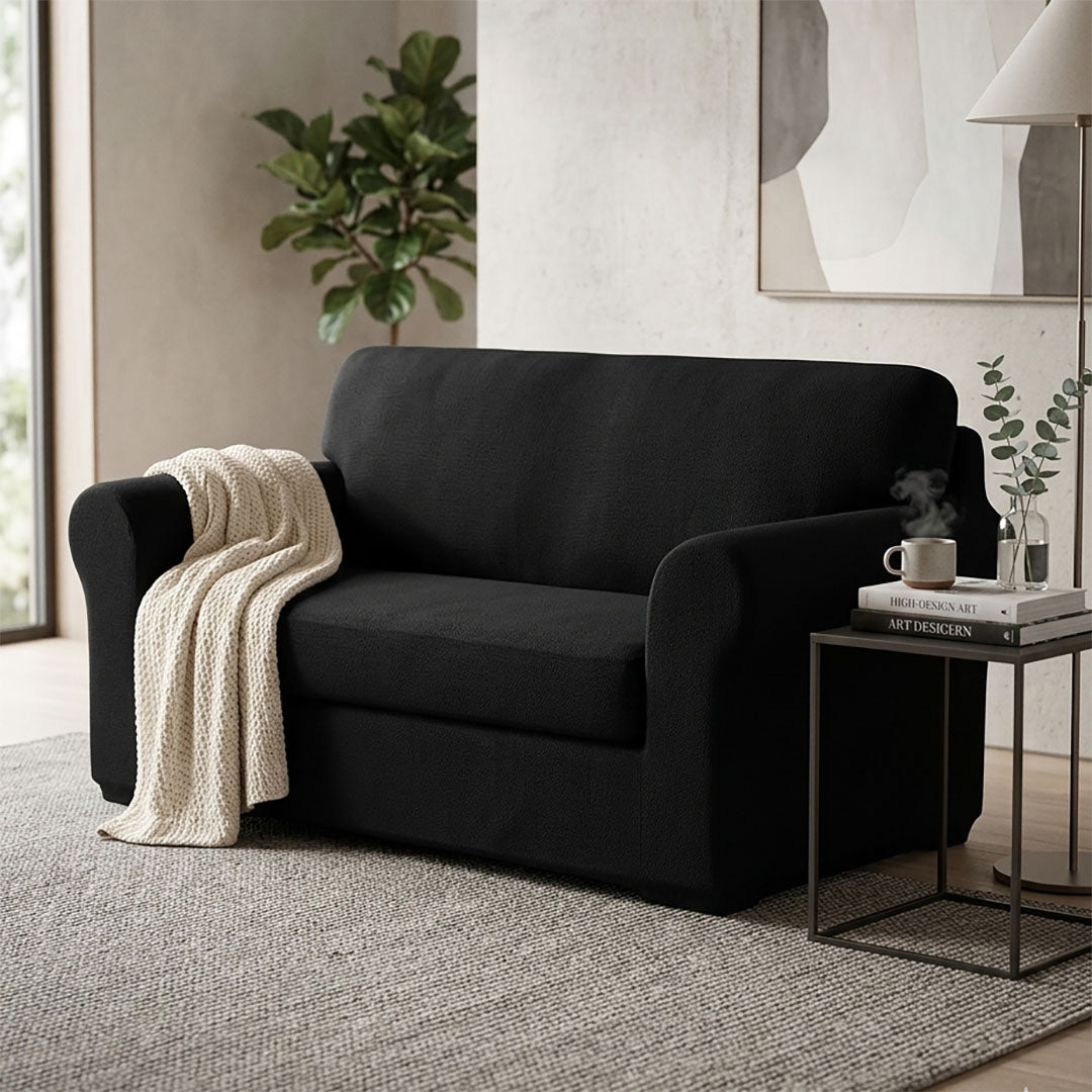 High Stretch 2-Seater Black Sofa Slipcover