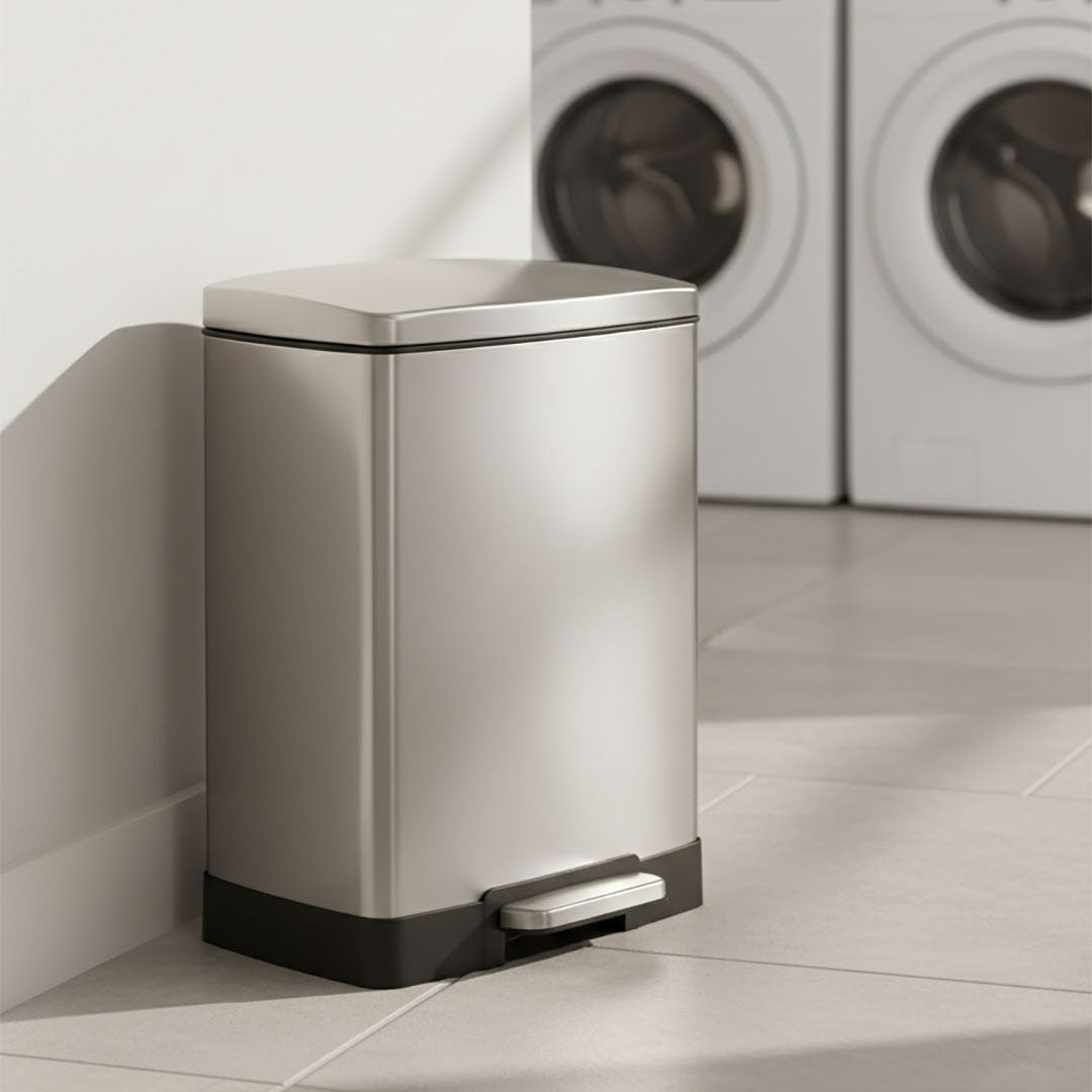 Rectangular 12L Stainless Steel Foot Pedal Recycling Bin for Garbage Silver