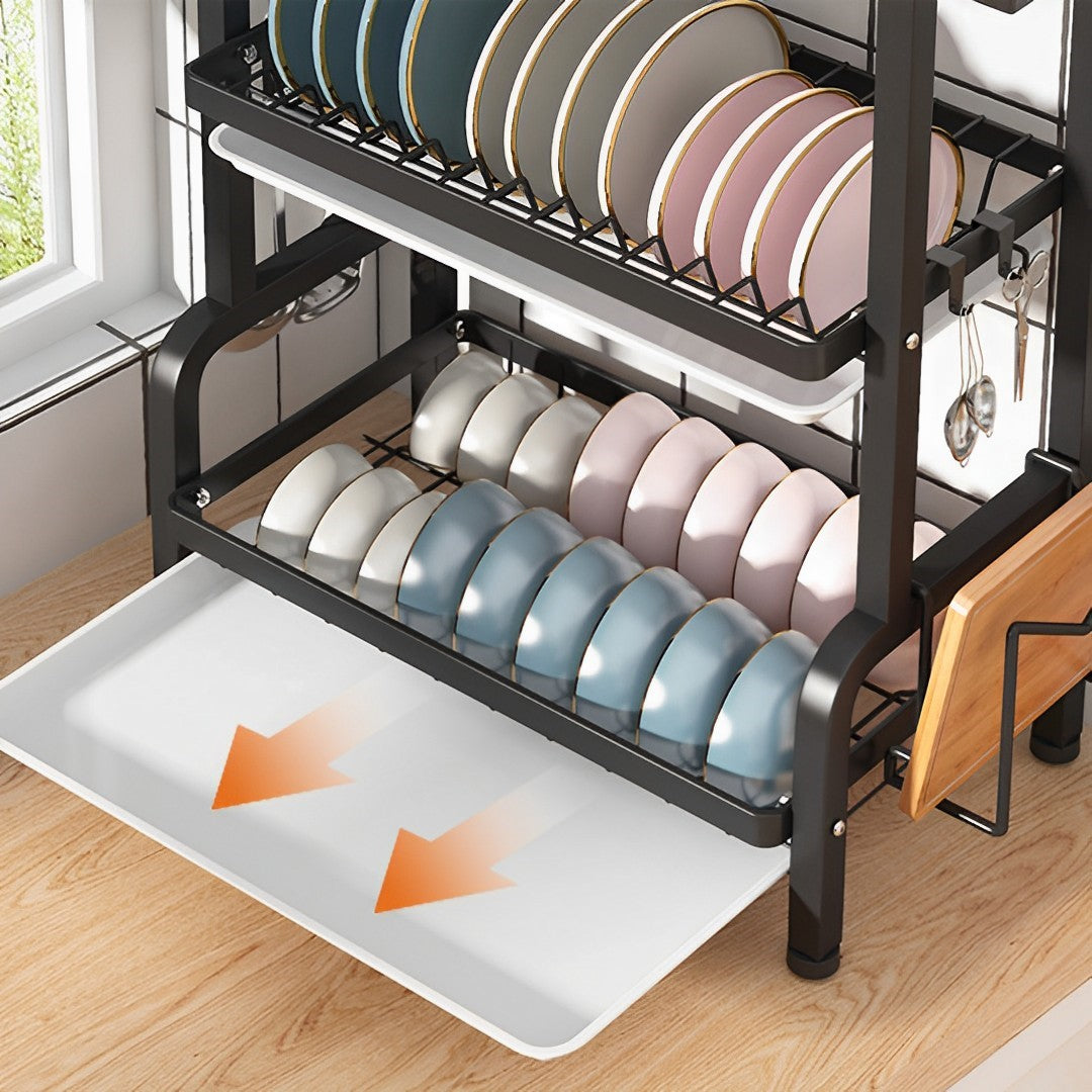 3 Tier Steel Black Kitchen Drying Rack Dish 62cm