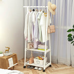 2-in-1 Organiser Clothes Shoe Rack with Wheels White