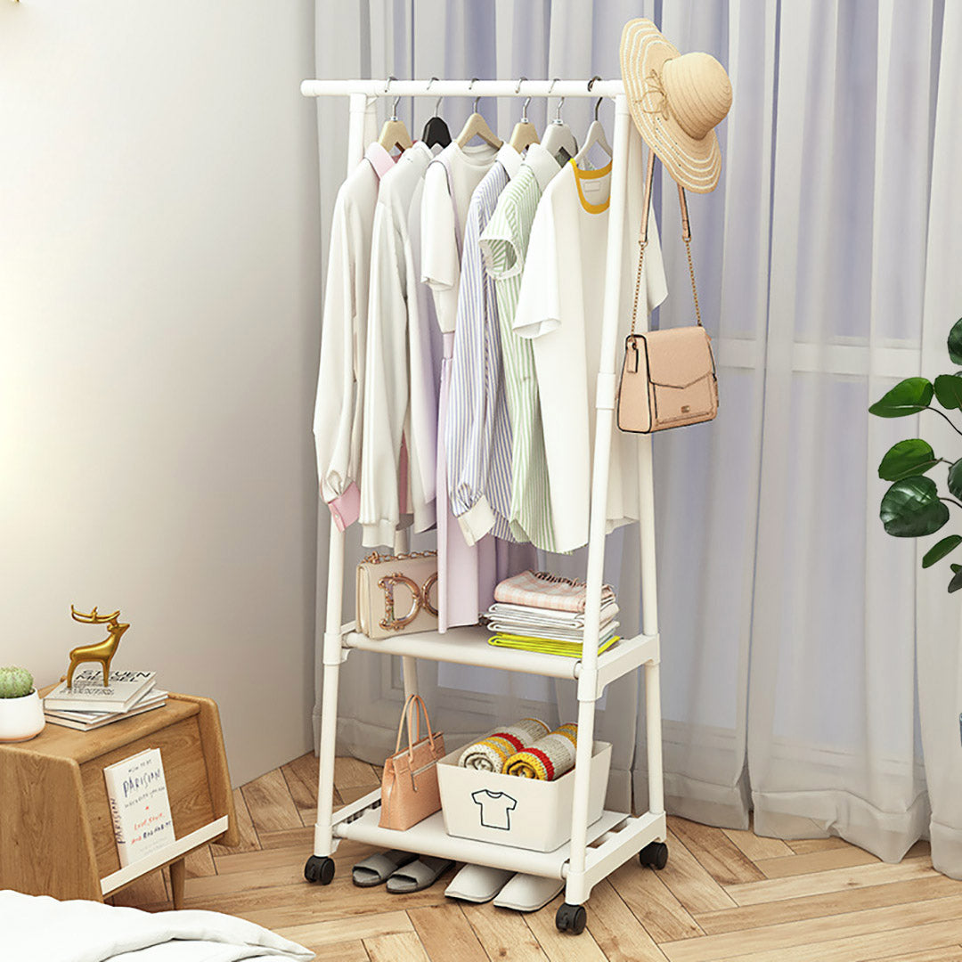 2-in-1 Organiser Clothes Shoe Rack with Wheels White