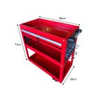 3 Tier Tool Storage Cart with Drawer and Hooks Red