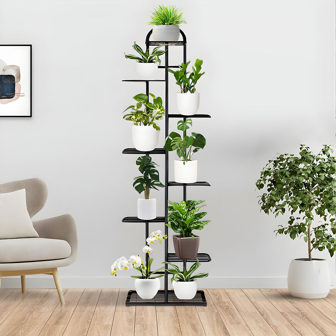8 Tier Black Metal Plant Flowerpot Display Rack