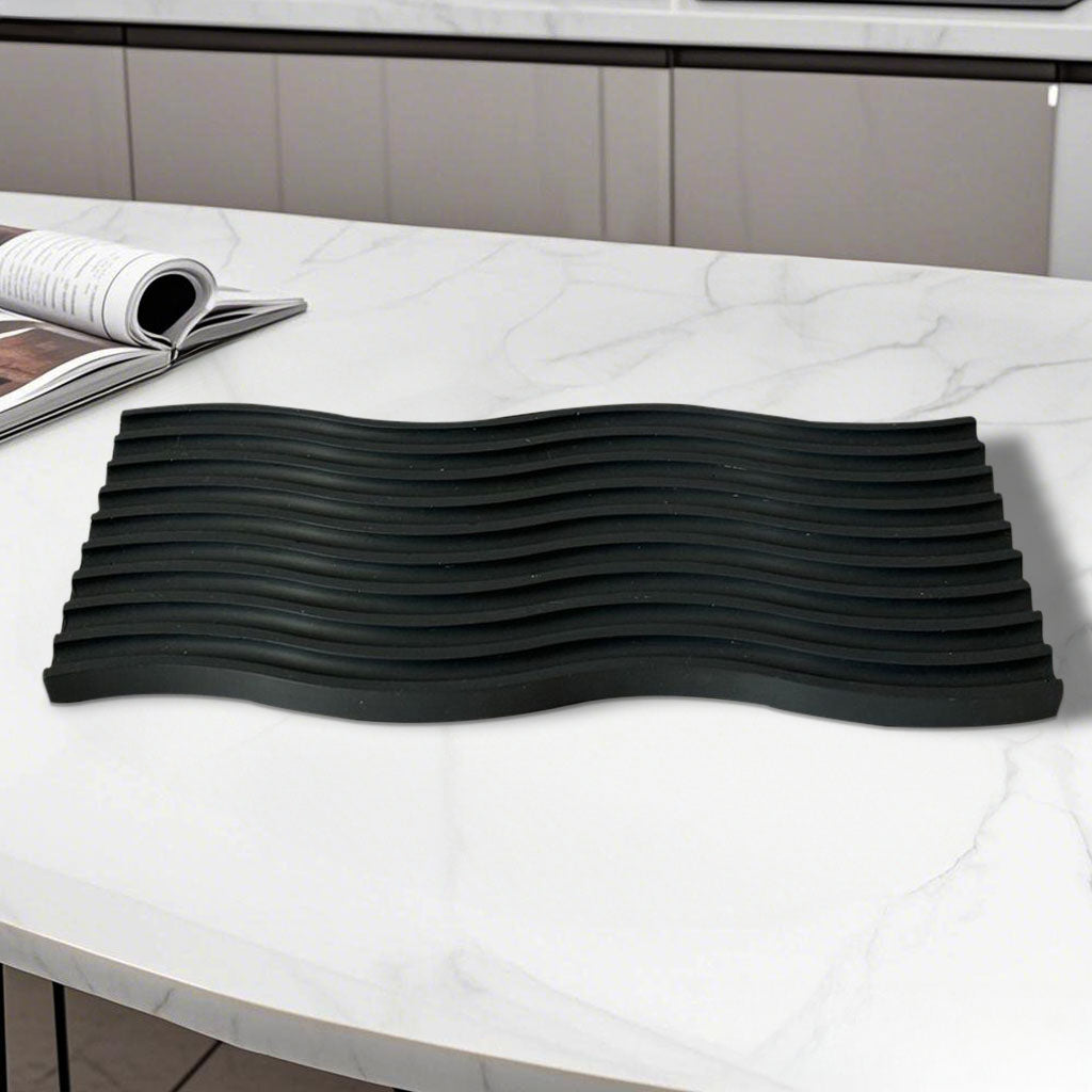 SOGA 39cm Black Ribbed Beech Wood Serving Tray