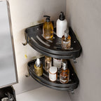 Black Wall-Mounted Triangular Bathroom Storage Rack with Hooks