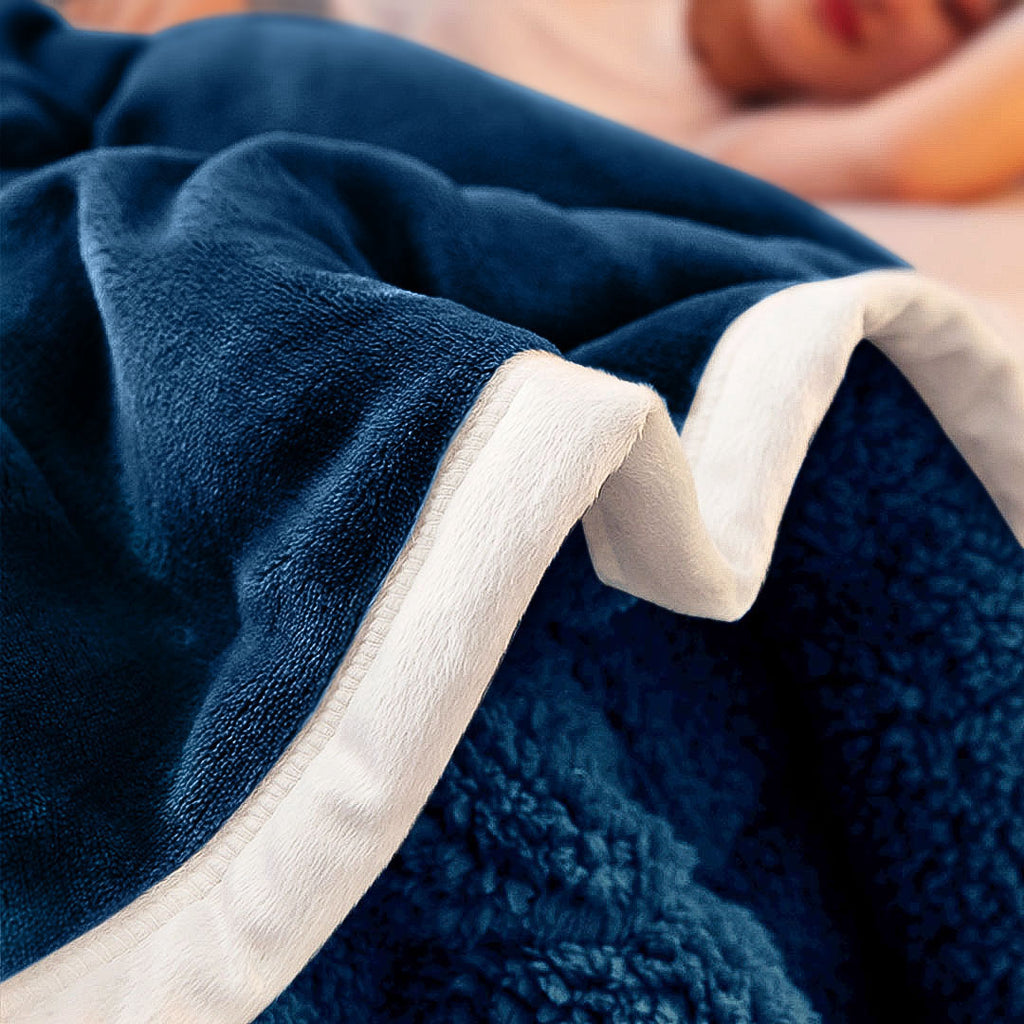 SOGA Navy Blue Throw Blanket Warm Cozy Double Sided Thick Flannel Coverlet
