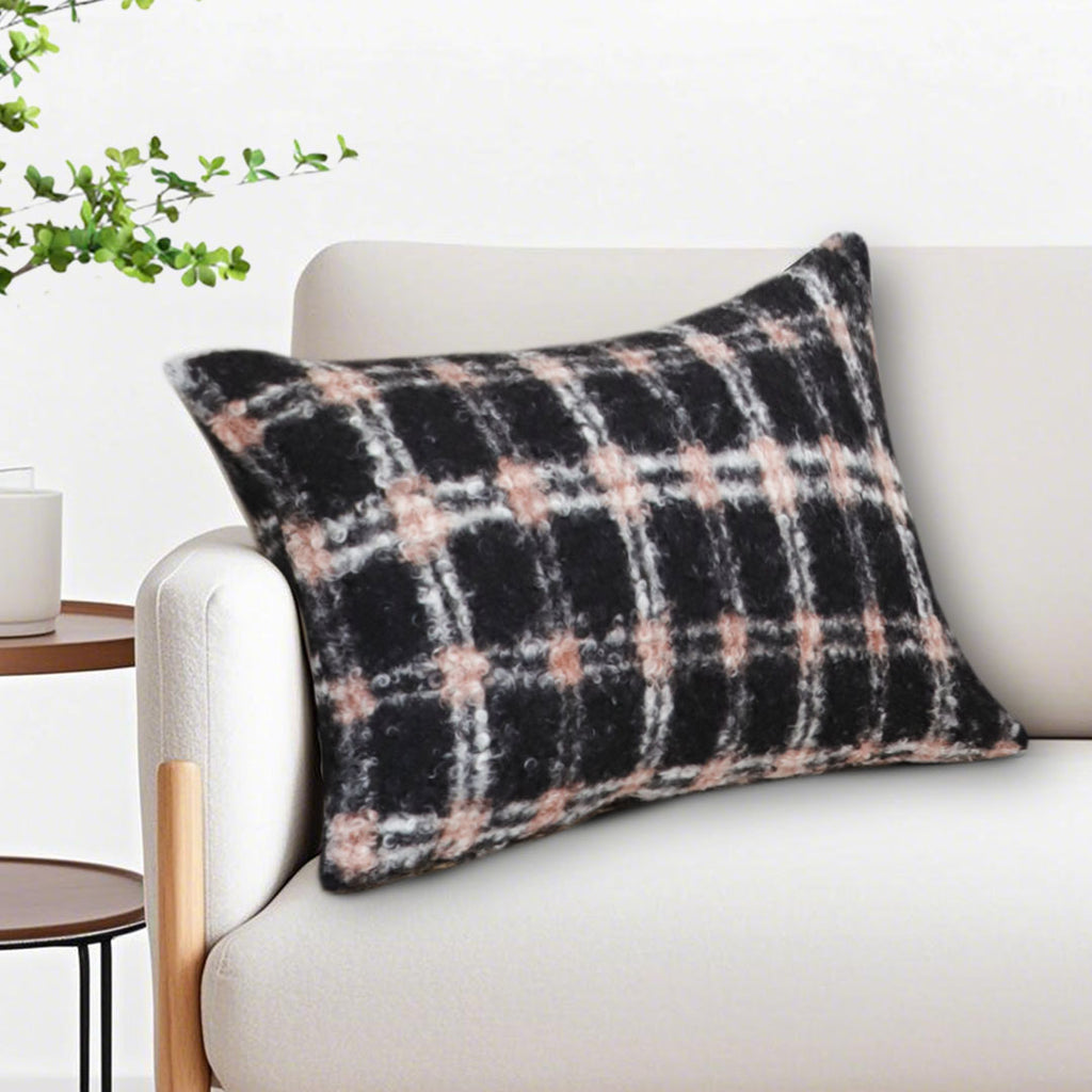 SOGA 2X 35cm Modern Plaid Pattern Blush Pink Gray Throw Pillow