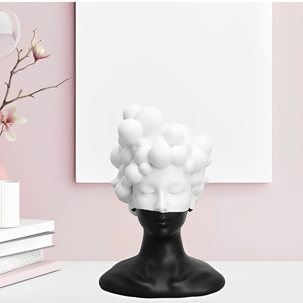 SOGA 49cm Bubble Head Resin Bust – Artistic Black White Accent
