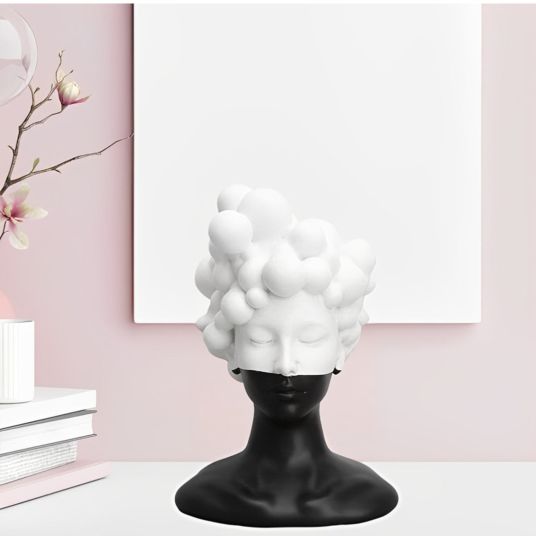 SOGA 49cm Bubble Head Resin Bust – Artistic Black White Accent