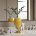 42cm Ceramic Vase with Gold Metal Base Yellow