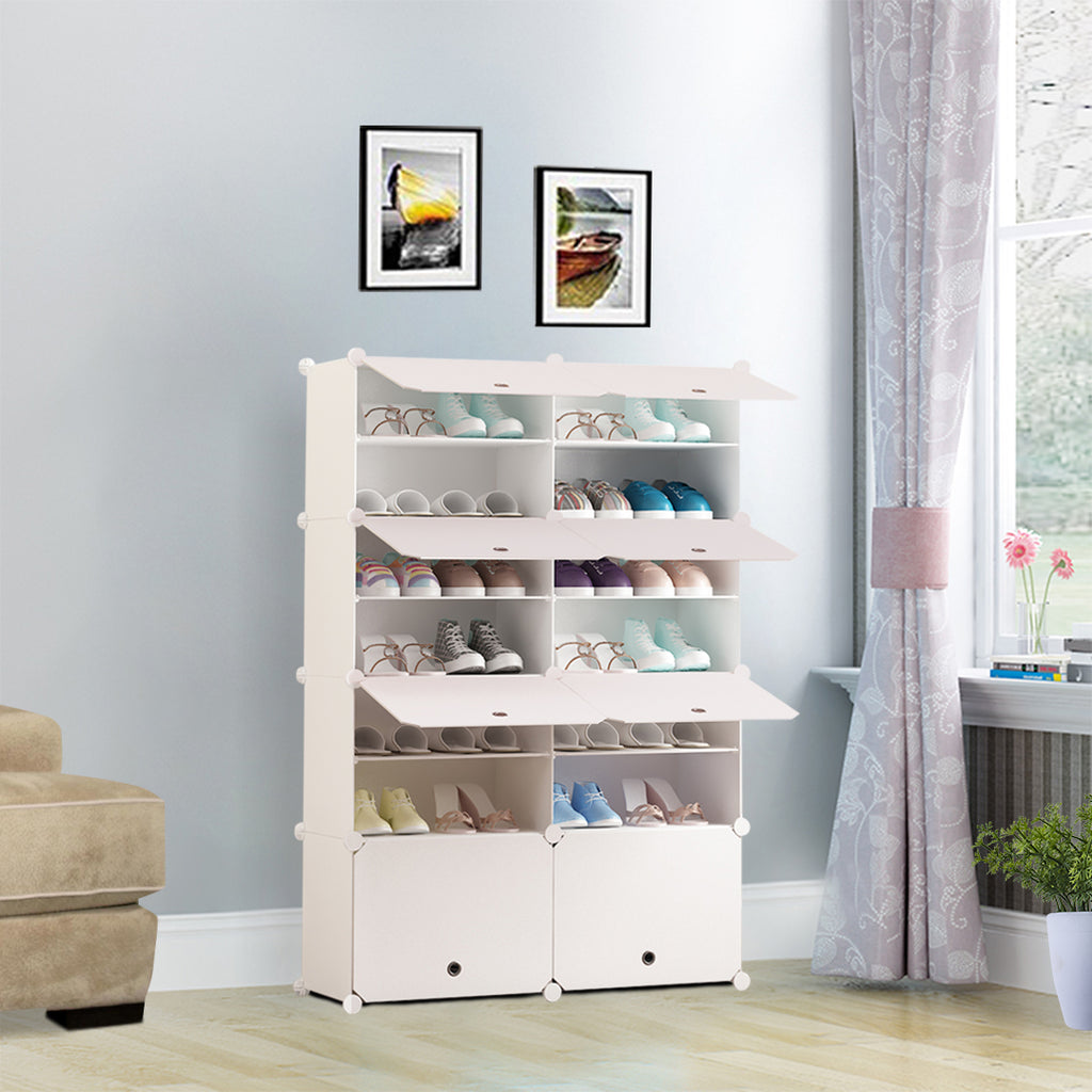 7 Tier 2 Column White Shoe Rack Organizer