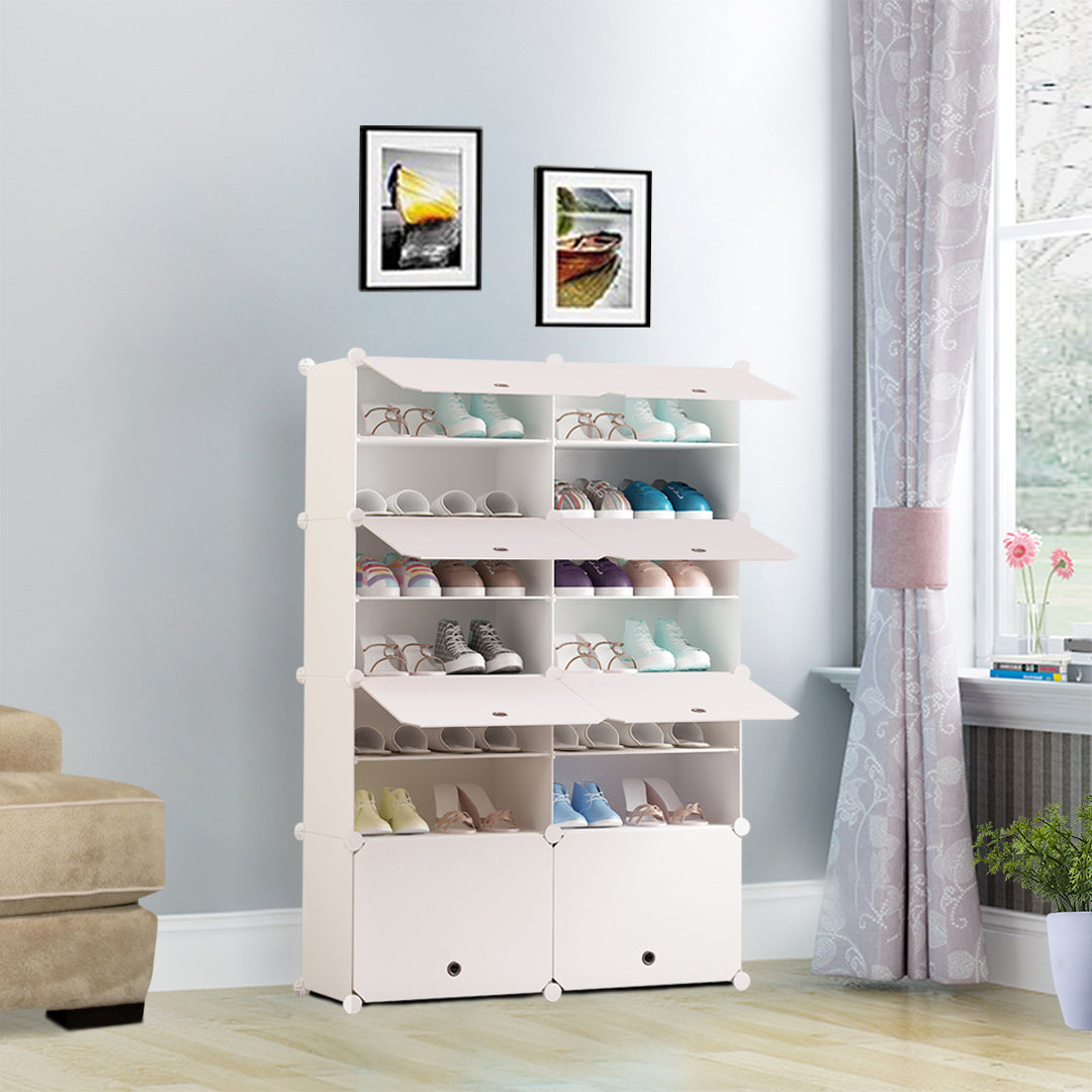 7 Tier 2 Column White Shoe Rack Organizer