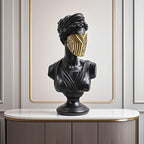 SOGA 40cm Black Classical Bust Sculpture Resin with Gold Striped Mask for Modern Home Décor