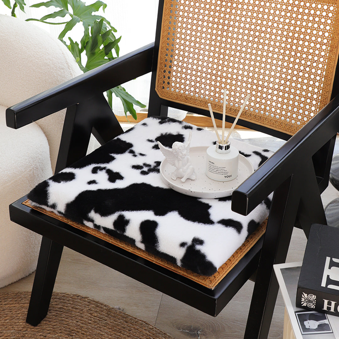SOGA Black Cow Print Square Cushion Soft Leaning Plush Backrest Throw Seat Pillow