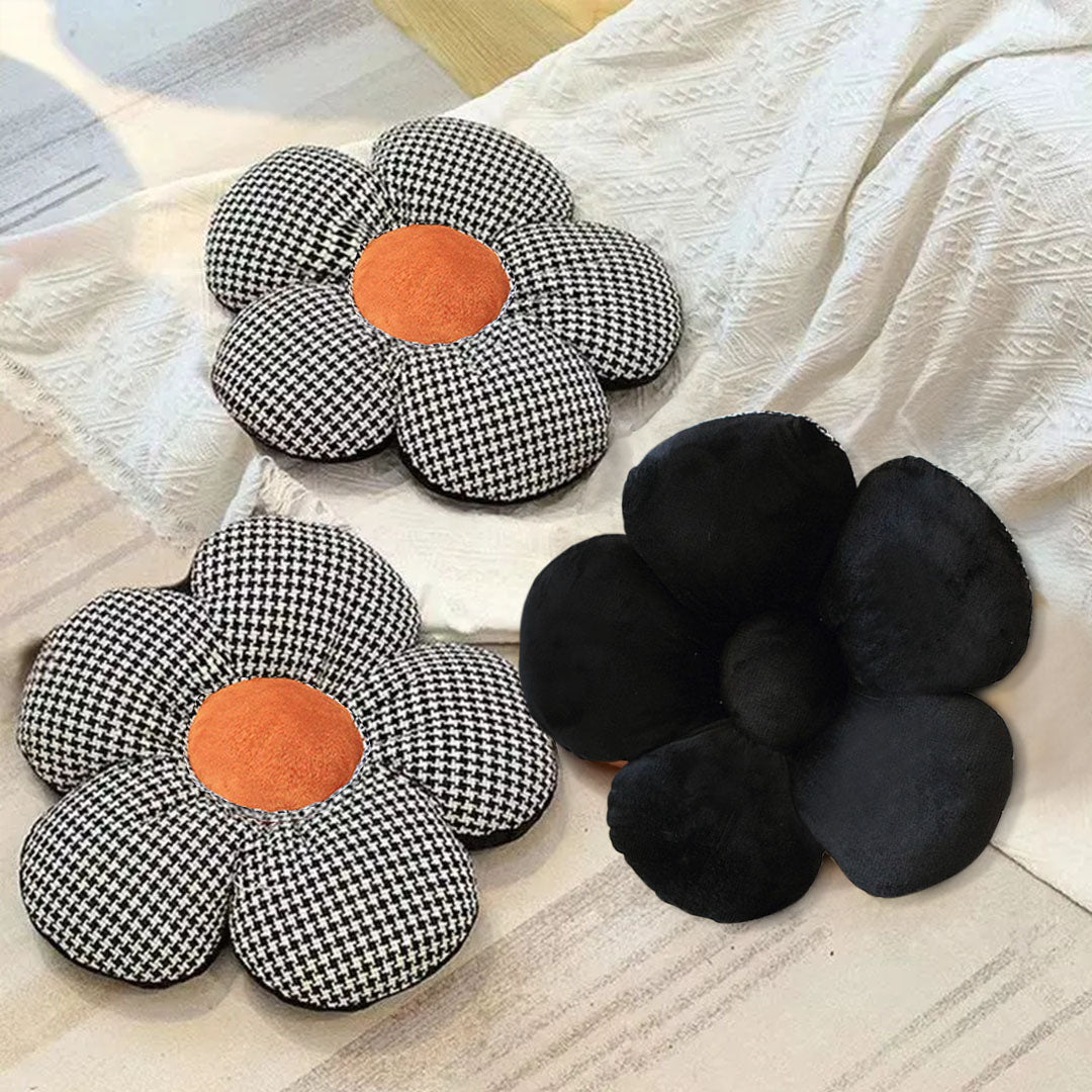 SOGA Black w/ Orange Flower Cushion Shaped for Floor and Sitting Throw Pillow