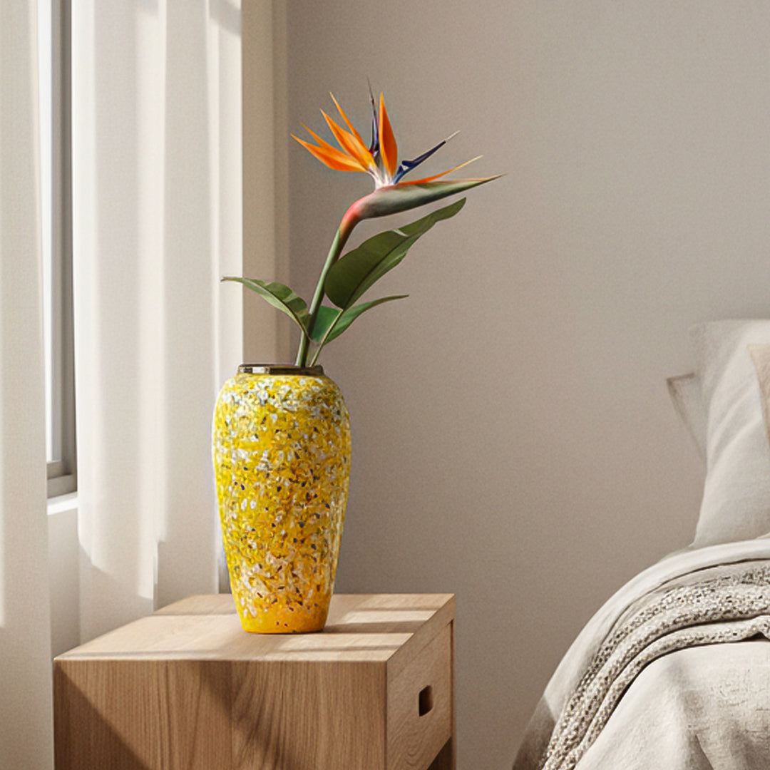 35x17cm Yellow with White Mini Floral Large Ceramic Flower Vase Elegant Living Room Home Decor