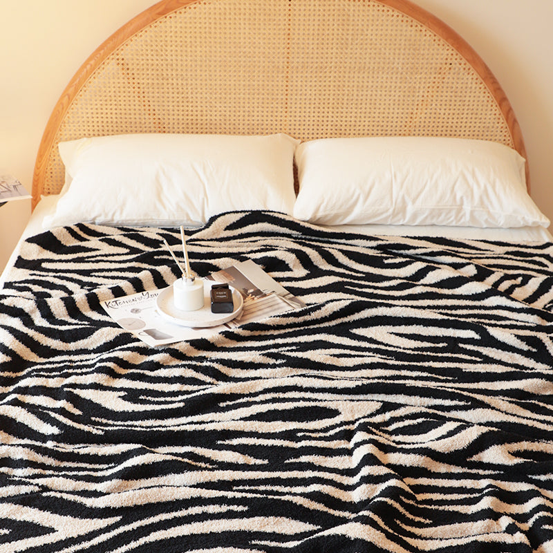 130x170cm Throw Blanket Black and White Soft Zebra Print