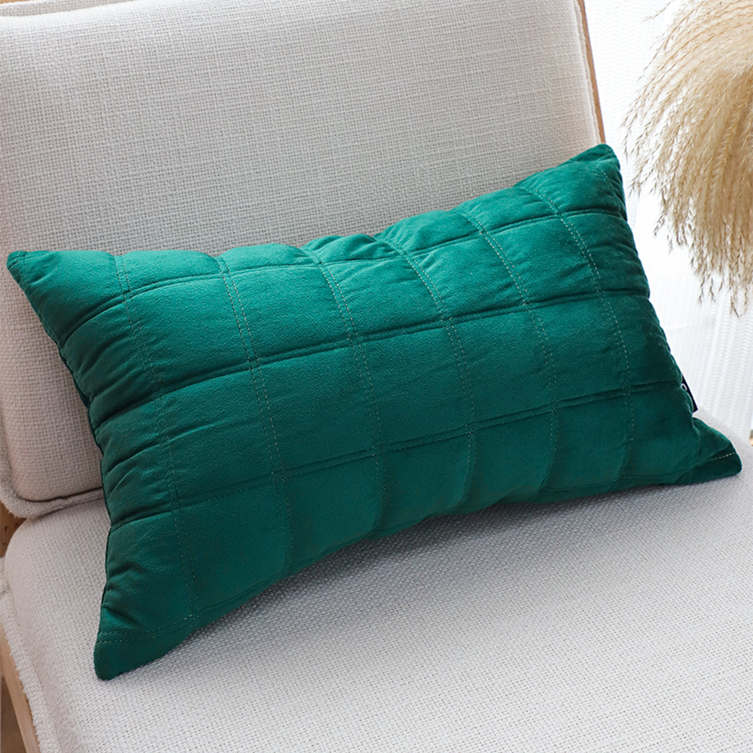 SOGA 30cm Green Velvet Quilted Grid Pattern Decorative Throw Pillow