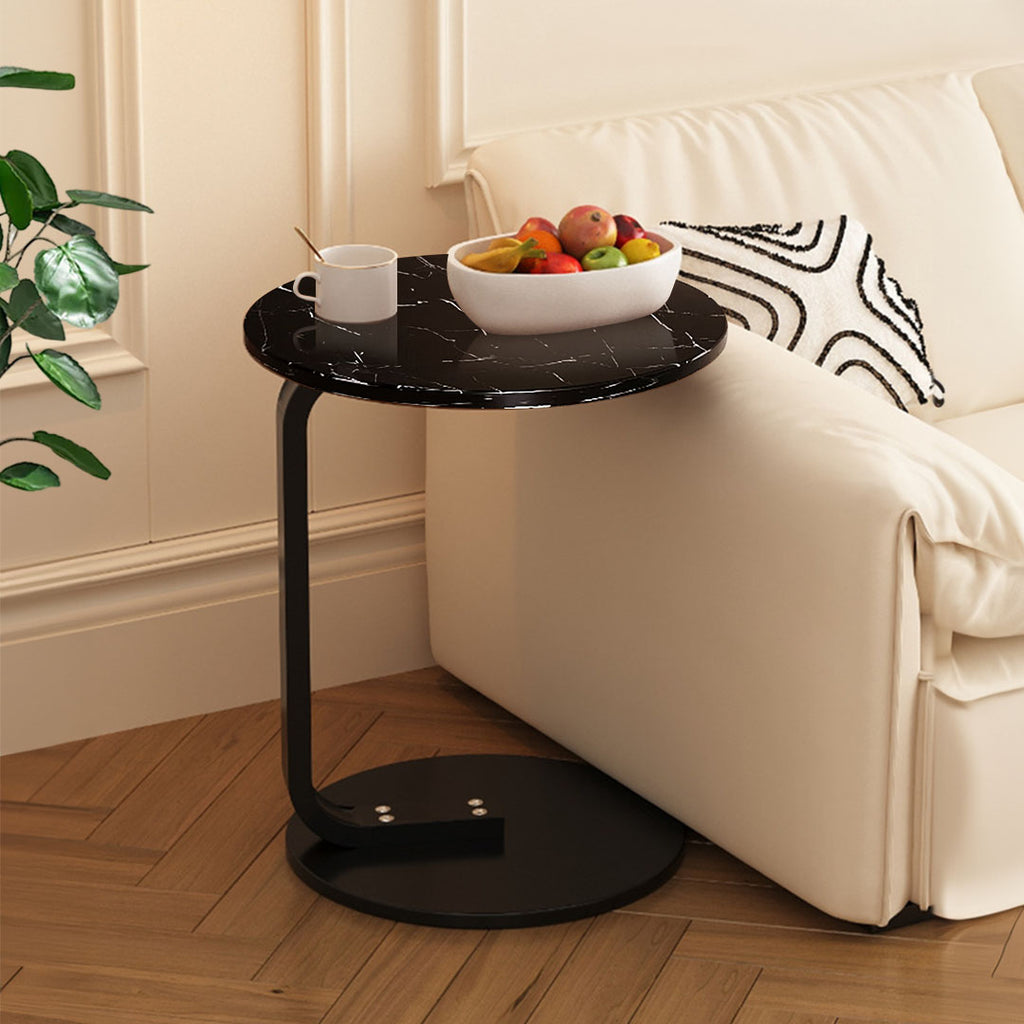 Mini Table For Back 50cm Black Marble Mini Side Table Movable Lightweight w/ Black Frame ...