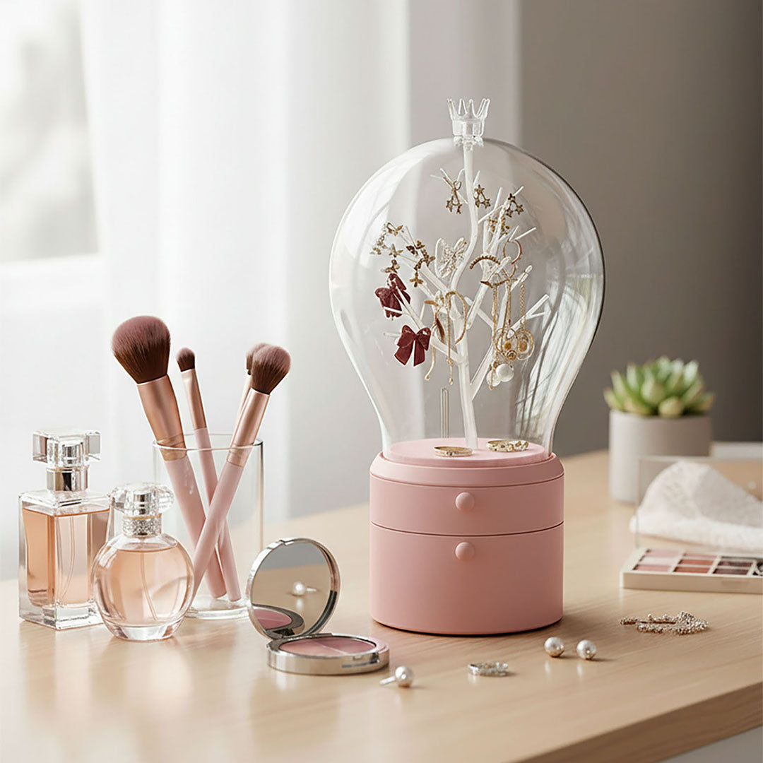Pink 360 Degree Rotating LED Light  Jewelry Storage Organiser