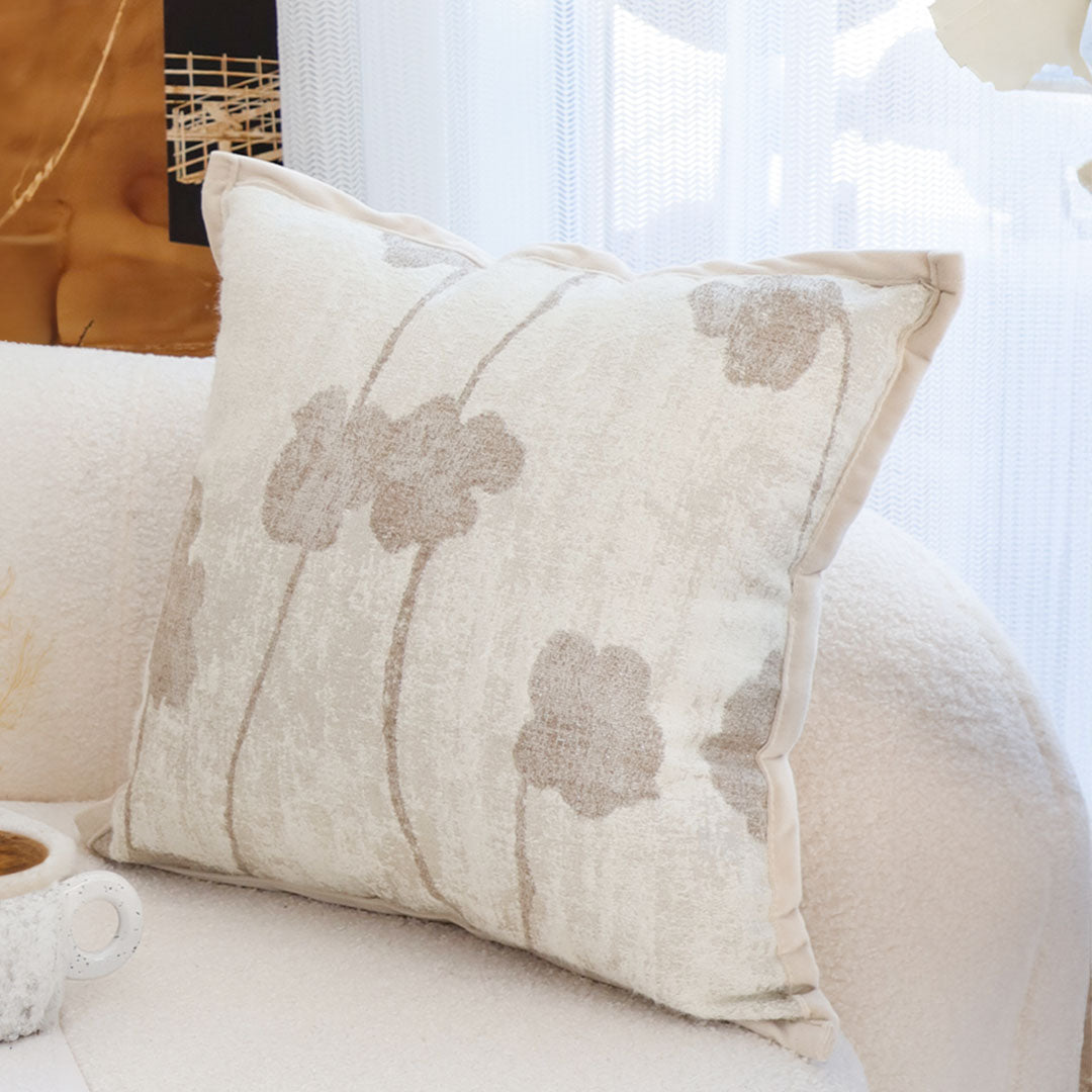 SOGA 45cm Botanical Cream Poppy Flower Print Linen Decorative Throw Pillow