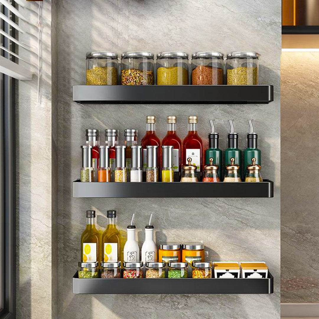 30cm Black Wall-Mounted Rectangular Kitchen Spice Storage Rack