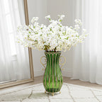 51cm Green Glass Floor Vase and 10pcs White Artificial Flower Set