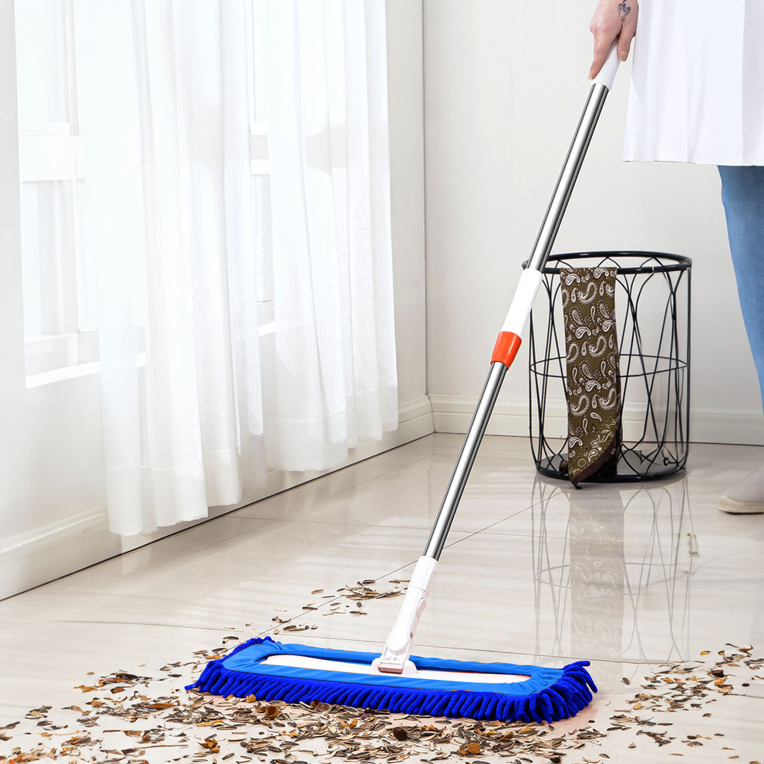 60x12 Blue Microfiber Flat Mop Floor Cleaning Pads Rotating Dust Remover