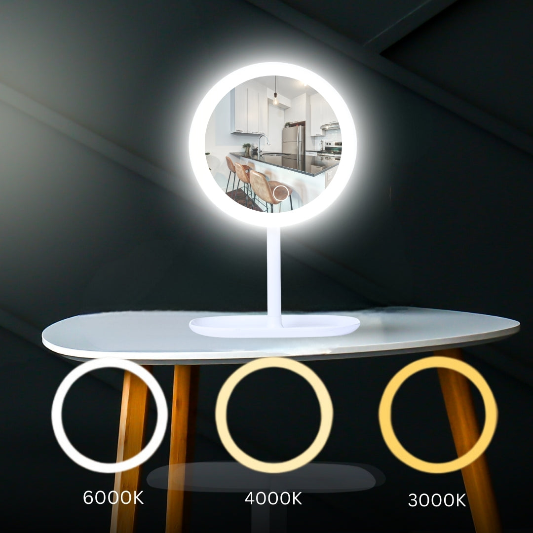 SOGA 26cm White Round Smart LED Makeup Bedroom Table Vanity Mirror Tricolor