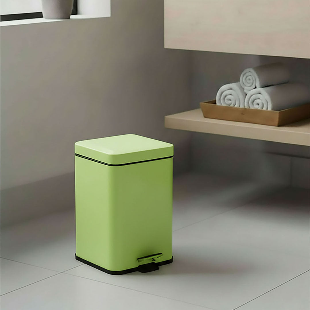 Foot Pedal Stainless Steel Trash Bin Square 6L Green