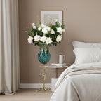 85cm Blue Glass Floor Vase and 12pcs White Artificial Flower Set