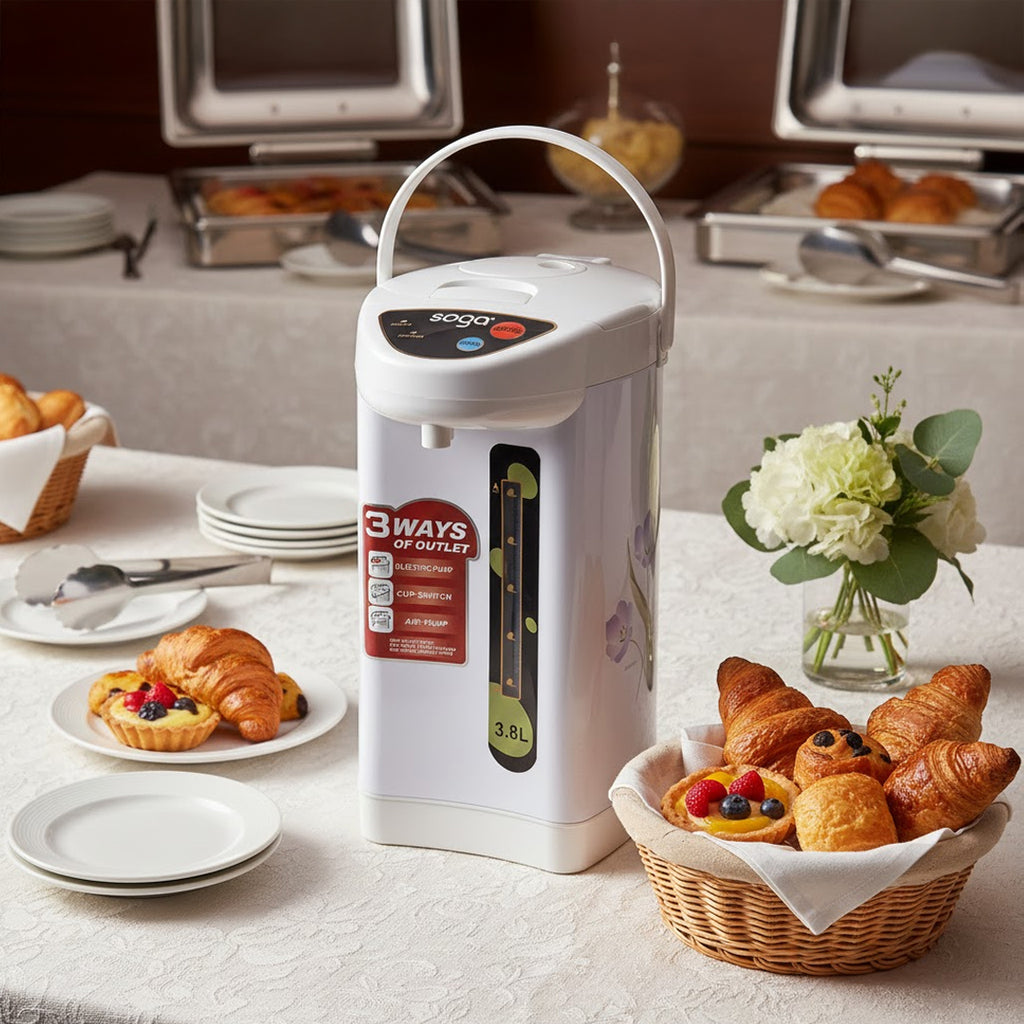 SOGA 3.8L White Plastic Exterior Electric Thermal Pot Dispenser with 3 Dispensing Modes