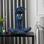 SOGA 59cm Blue Resin Sculpture Abstract Yoga Girl Design for Home Décor