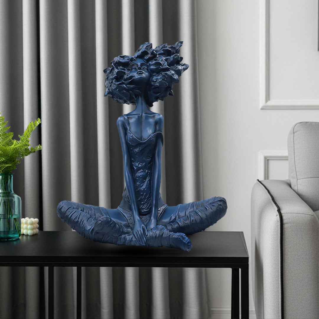 SOGA 59cm Blue Resin Sculpture Abstract Yoga Girl Design for Home Décor