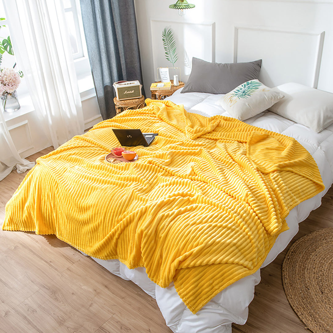 SOGA Yellow Throw Blanket Warm Cozy Striped Pattern Thin Flannel Coverlet