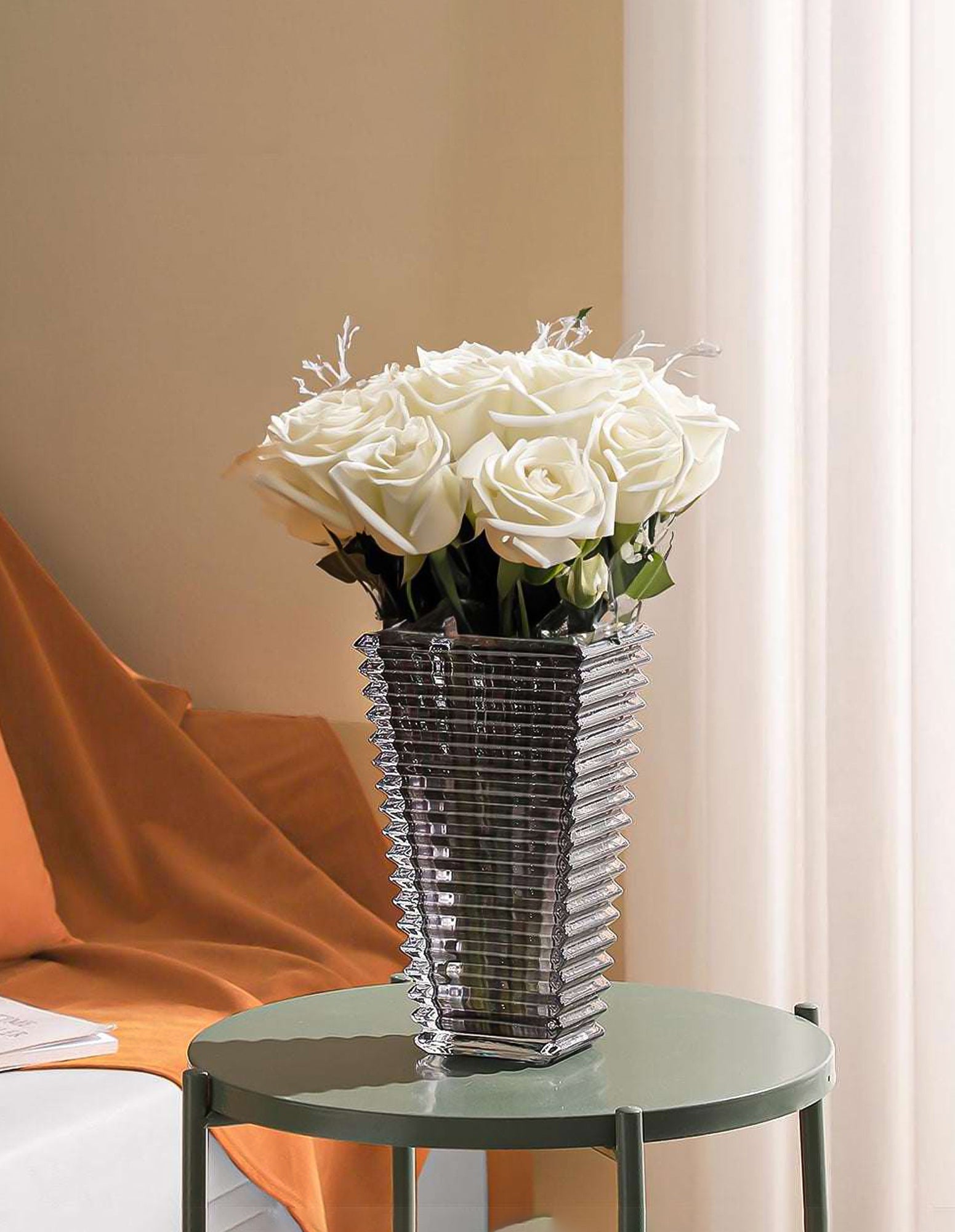 SOGA 28cm Modern Gray Ceramic Glass Vase Home Decor