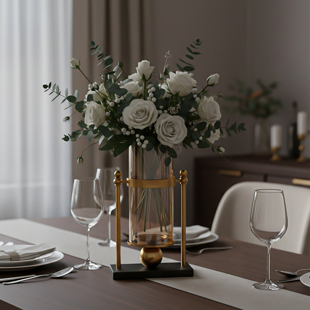 34cm Transparent Glass Vase with Candle